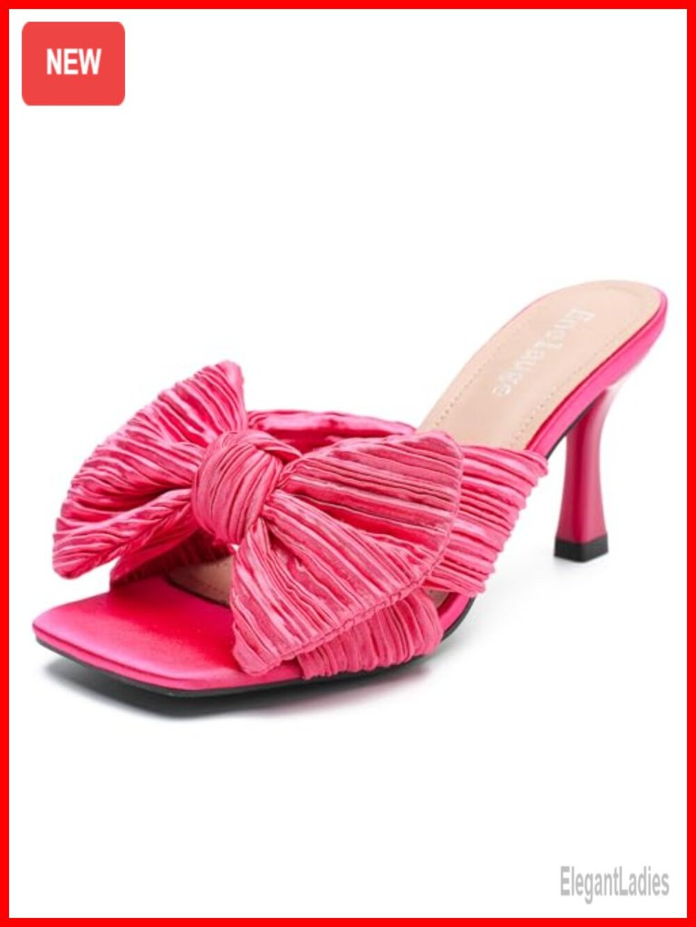 Women's Bow Knot Kitten Heel Sandals Open Toe Slip On Pleated Dress Shoes